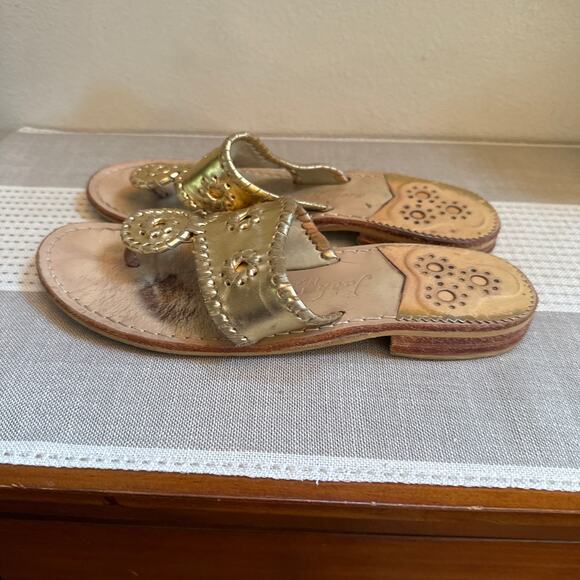 Jack Rogers Whipstitch Thong Sandals Gold Leather Slip-On Open Toe Size 7 - Picture 4 of 6